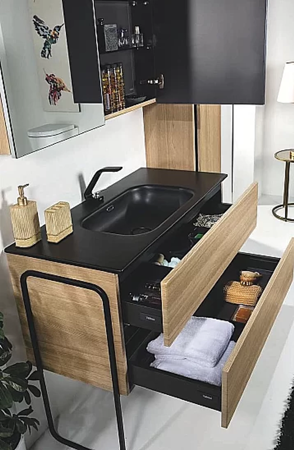 Зеркальный шкаф Armadi Art Vallessi дуб светлый фактурный 80