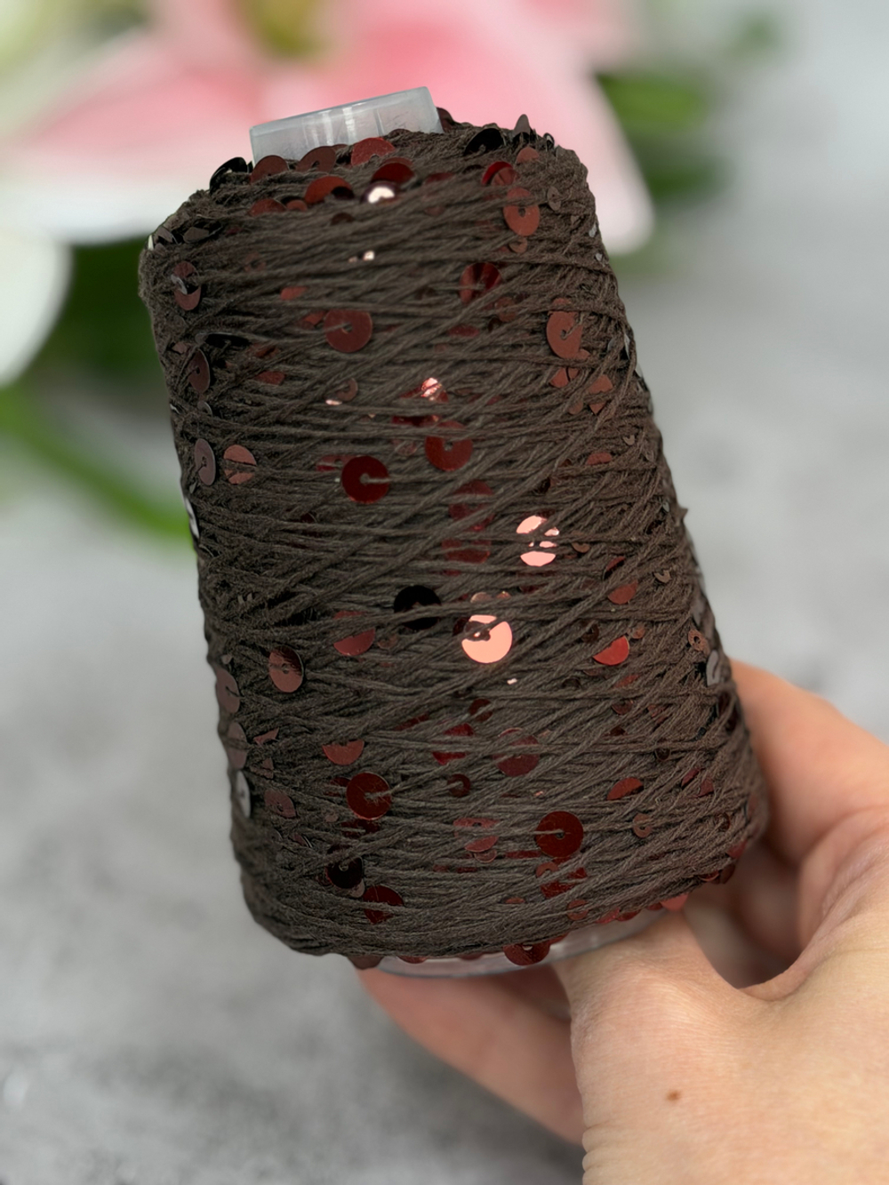 Пряжа пайетки на хлопке, 3+6мм, цвет 113 Мокко, 100гр.