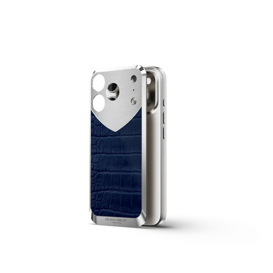 Чехол для iPhone 17 на магните - Натуральная кожа Аллигатора - Синий