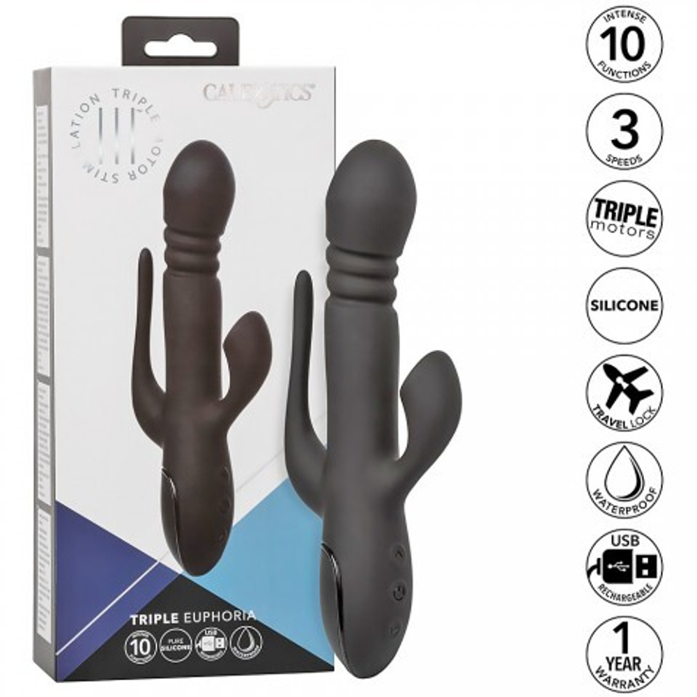 Вибромассажер тройной CalExotics III Triple Euphoria с режимом всасывания и анальной стимуляцией, 14 см x 3.75 см