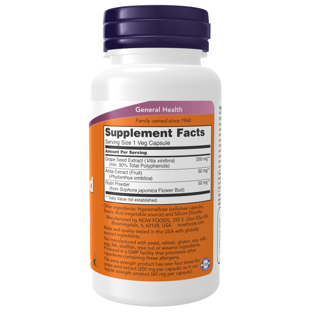 Now Foods Grape Seed 250 mg 90 veg capsules , Экстракт виноградных косточек