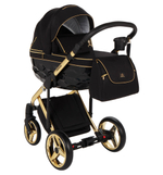Детская коляска Adamex Chantal Special Edition 2 в 1 C1-A (ЧЕРН+ЧЕРН.РИФЛЕН.ДНО,ЗОЛОТ.МОЛН+ЗОЛОТО РАМА)