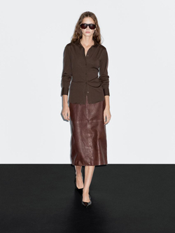 Massimo Dutti Эластичная рубашка из смесового хлопка, коричневый