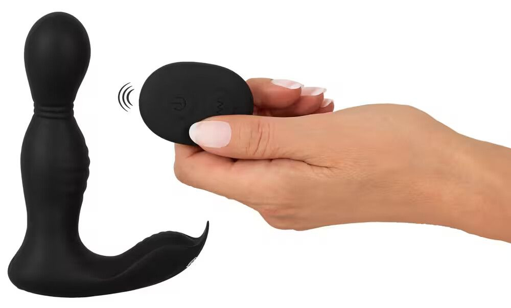 Черная анальная пробка с вибрацией, вращением и пультом ДУ RC Butt Plug with 2 Functions