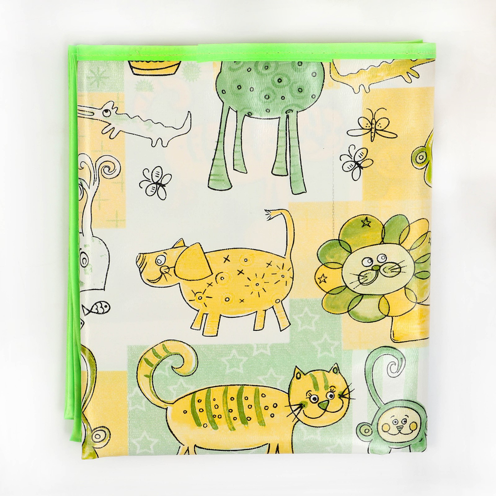 Клеенка детская «Мультики», р-р. 70х100 см.,  на резинке, с окантовкой, цвет желтый/зеленый