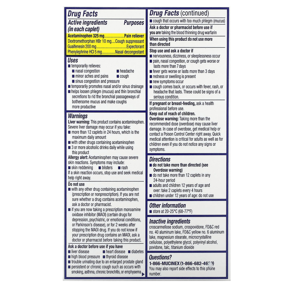 Mucinex, Sinus-Max, давление, боль и кашель, для детей от 12 лет, 20 капсул