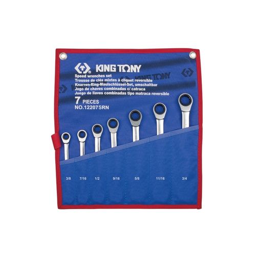 KING TONY (12207SRN) Набор комбинированных трещоточных ключей, 3/8"-3/4", чехол из теторона, 7 предметов