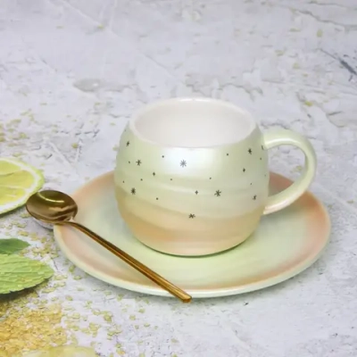 Чайная пара «Маленький космос» (кружка 240мл, блюдце, ложка) зеленый