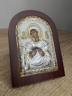 Семистрельная БМ, икона арочная, красное дерево, 60х75