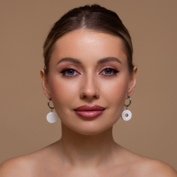 Серьги - Конго с Подвесками - Серебряный Блеск/Белый