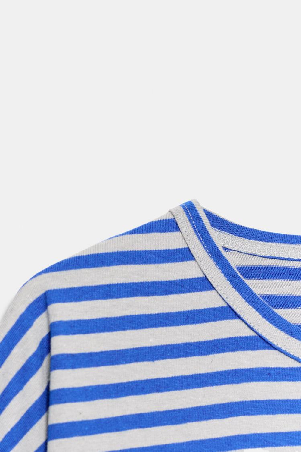 ZARA ФУТБОЛКА В ПОЛОСКУ ИЗ ХЛОПКА И ЛЬНА, СЕРЫЙ/СИНИЙ