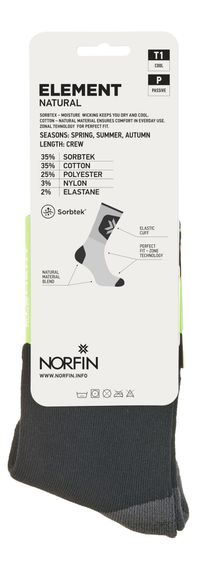 Носки Norfin T1P ELEMENT NATURAL CREW р.(39-41) M