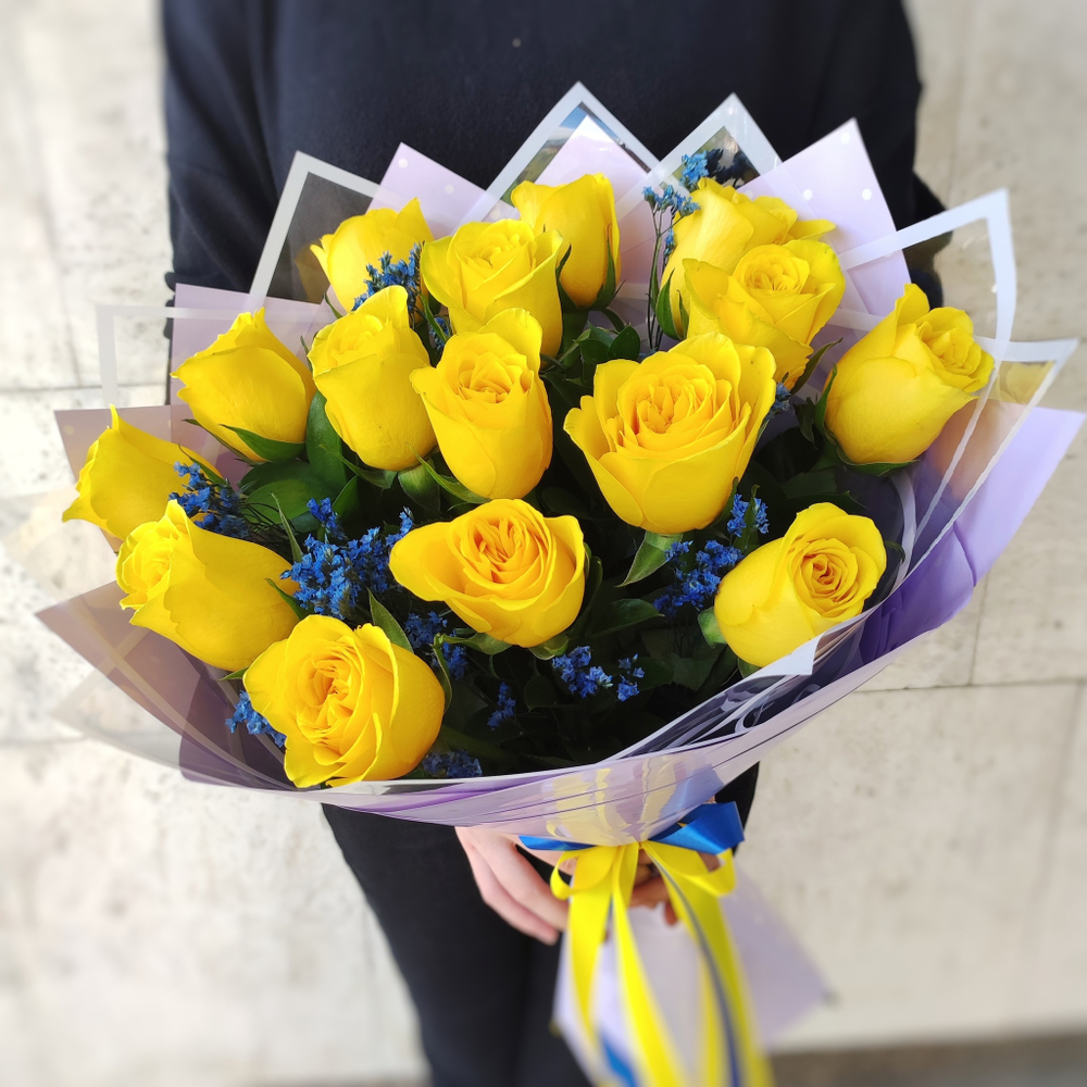 Букет из 15 желтых роз (Кения 60 см)