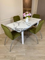 Большой кухонный стол "МАКСИ" Итальянский мрамор и стулья "ЛОРД" 4 шт.
