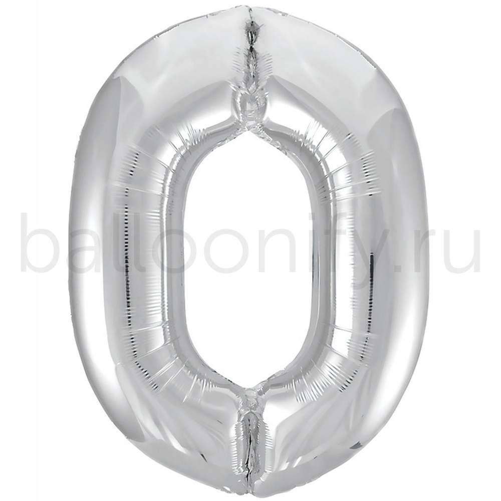 Шар ЦИФРА 0 Металлик Silver 40" 102 см