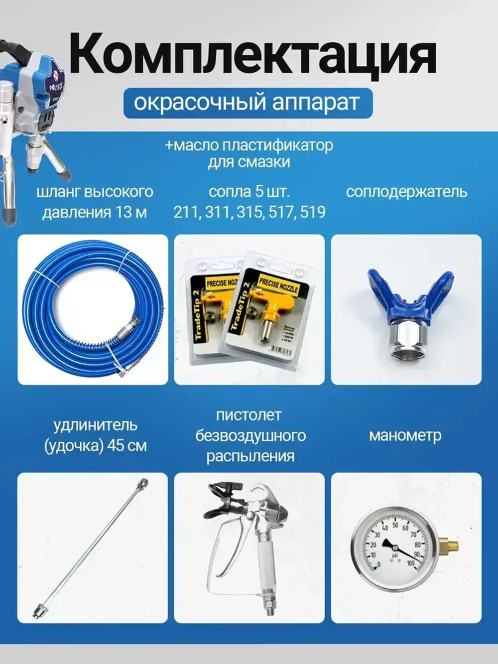 Безвоздушный окрасочный аппарат 2200 Вт, 2,5 л/в мин, 220 В, 50 Гц , Р-390