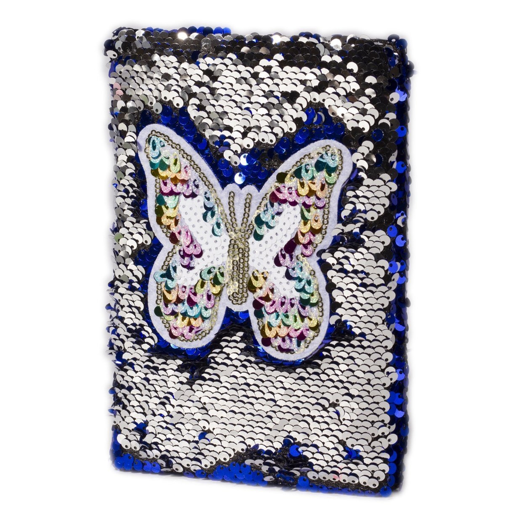 Записная книжка А5, 7БЦ, Alingar, пайетки, аппликация, линия, 60 л., "Бабочка", синий