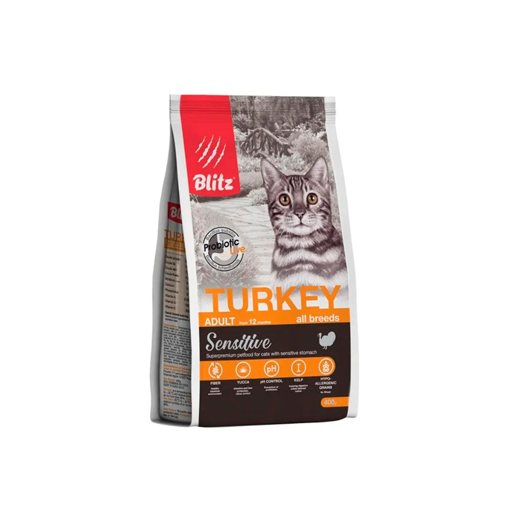 Сухой корм для взрослых кошек с индейкой Blitz Sensitive