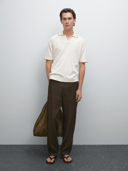 Massimo Dutti Поло с V-образным вырезом, натуральный, кремовый