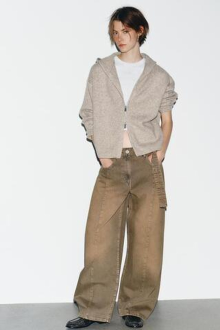 ZARA ДЖИНСЫ TRF ОВЕРСАЙЗ С НИЗКОЙ ПОСАДКОЙ, КОРИЧНЕВЫЙ