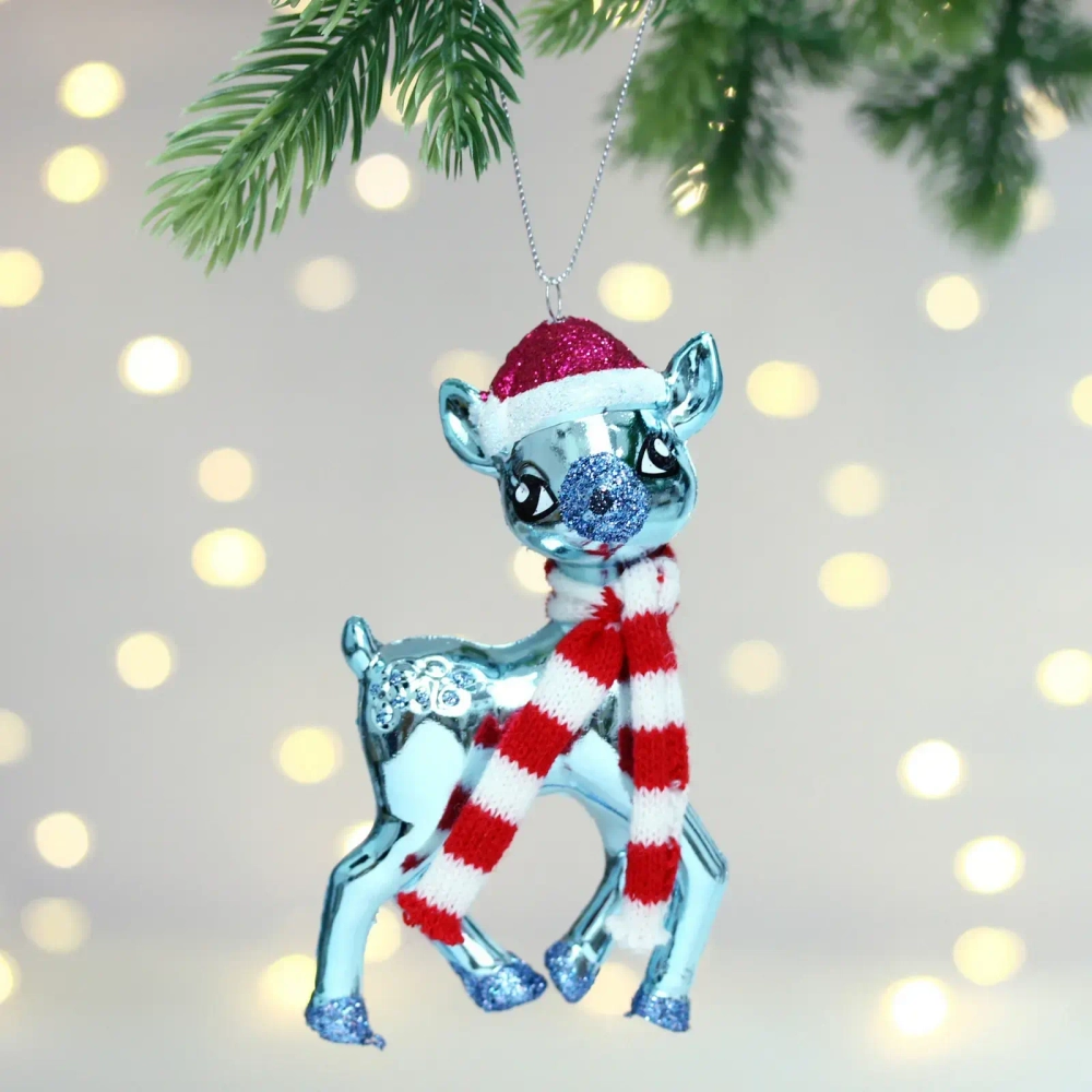 Елочная игрушка «Оленёнок в шапочке» 7*4*13 см, Голубой