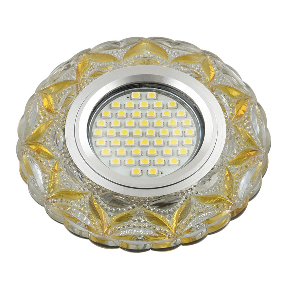 DLS-L149 GU5.3 GLASSY/LIGHT GOLD Светильник декоративный встраиваемый, серия Luciole. Без лампы, GU5.3. Доп. светодиодная подсветка 3Вт. Стекло. Зерка