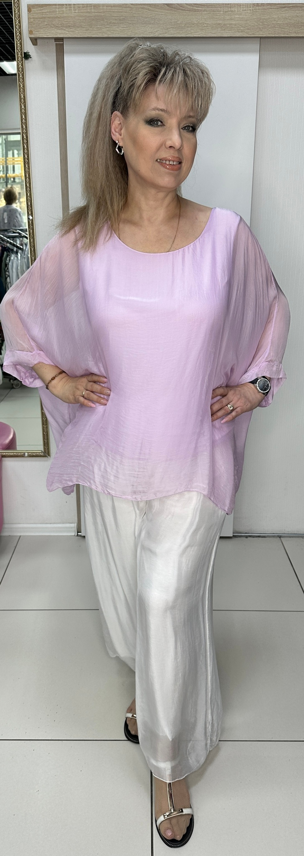 Двойная "воздушная" туника-пончо с удлинением по бокам