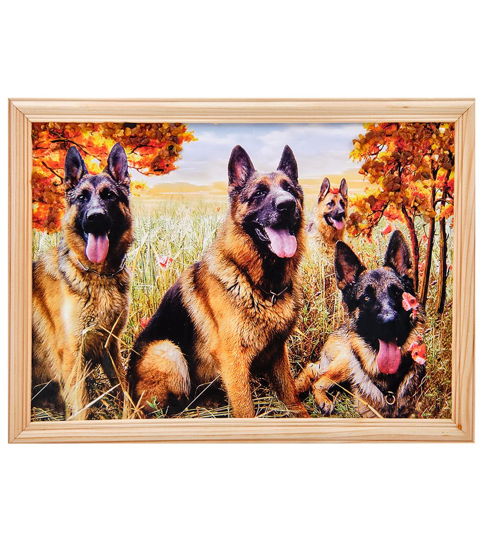 AMB-51/68 Картина «Овчарки» (с янтарной крошкой) дер.рамка 21х30