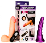 Страпон-трусики со сменными насадками с вибрацией Uni Strap 6'' (Цвет: черный с телесным и фиолетовым)