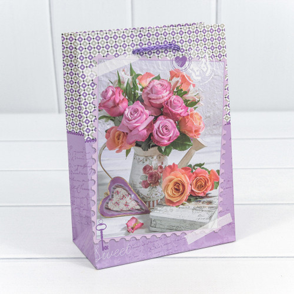 Пакет подарочный 14х20х7см "Цветы" (Микс)