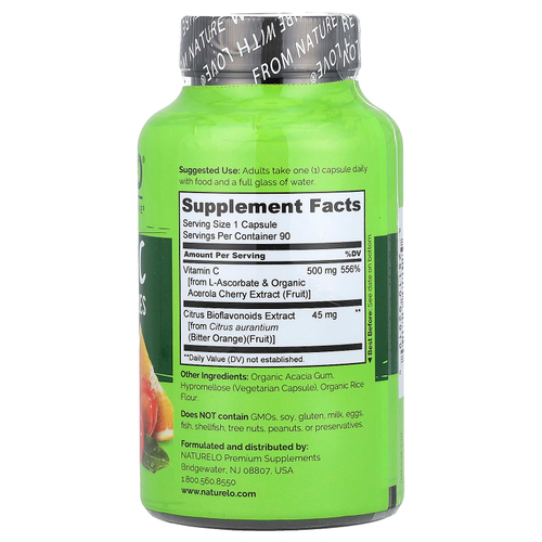 NATURELO, витамин C с ацеролой и цитрусовыми биофлавоноидами, 90 вегетарианских капсул