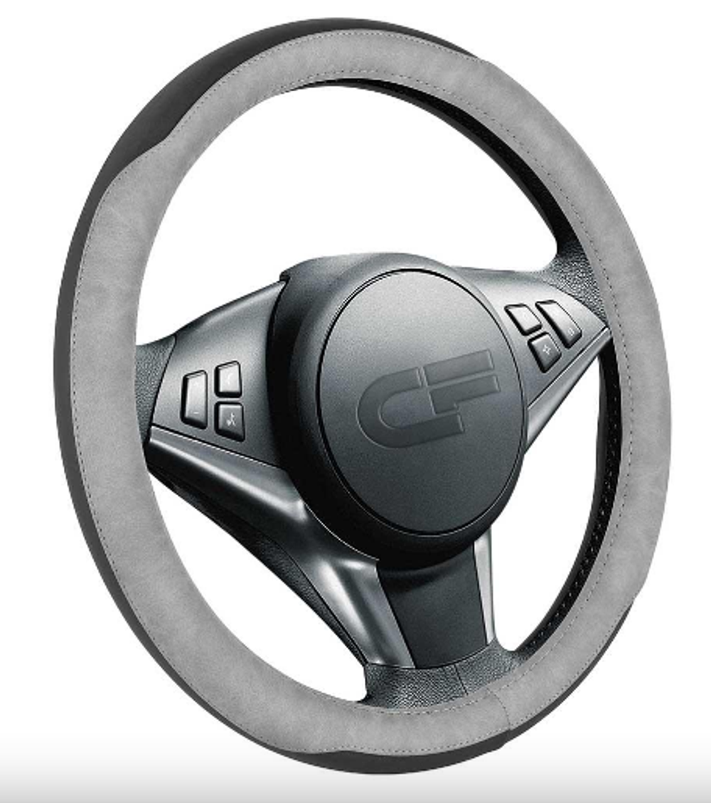 Оплетка на руль круглая CarFashion -М- «BISON» 31295 - Экокожа - черный/серый/серый