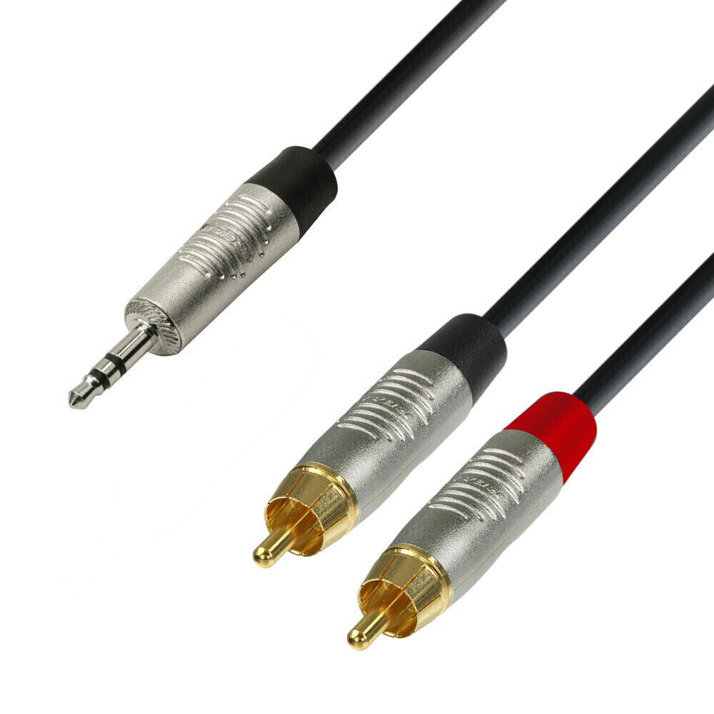 Adam Hall Cables K4 YWCC 0150 - Audio Cable REAN 3.5 mm Jack stereo to 2 x RCA male 1.5 m
