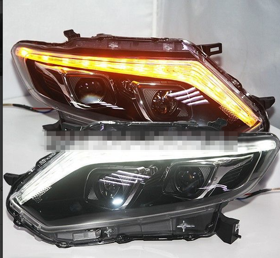 Передние фары Ниссан Х-трейл Т32 2015-2016 V5 type [Комплект Л+П; ходовые огни; биксеноновая линза; электрокорректор]