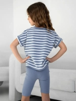 Голубой костюм для девочки на лето в полоску