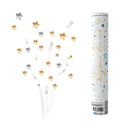 Пневмохлопушка "Звездный всплеск" Золотые звезды и стримеры с золотой печатью