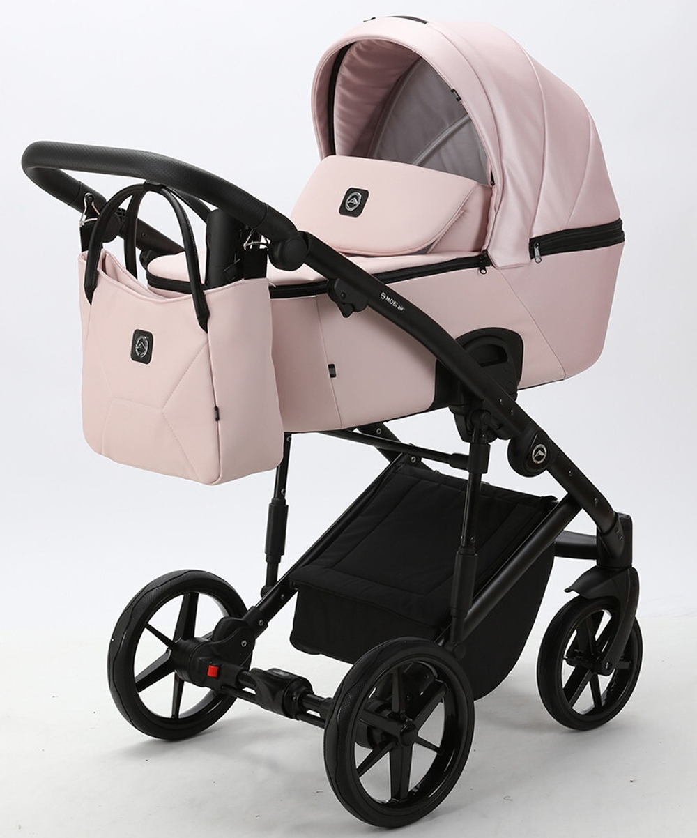 Детская коляска Adamex Mobi Deluxe 3 в 1 M-SD04 (РОЗОВЫЙ+РОЗОВ. ПЕРЛ.КОЖА)