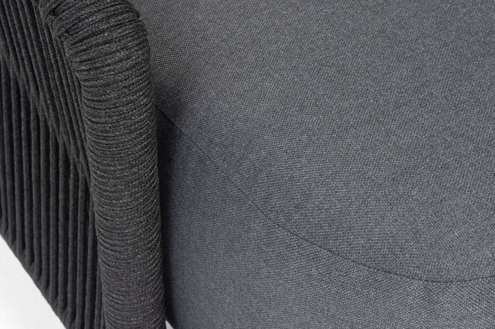 "Верона" правый-угол модуль плетеный из роупа, каркас алюминий темно-серый (RAL7024) муар, роуп темно-серый круглый, ткань темно-серая 027, L220х89