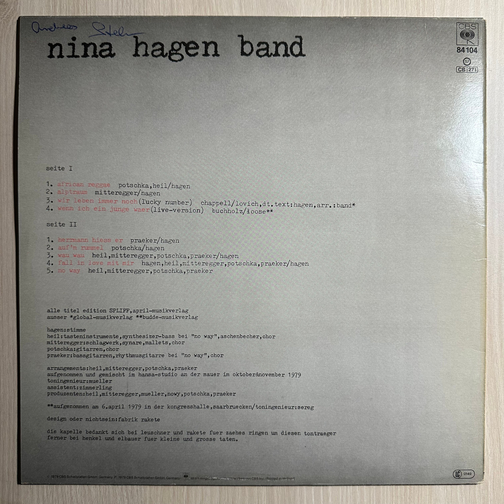Nina Hagen Band - Unbehagen (Голландия 1979г,)