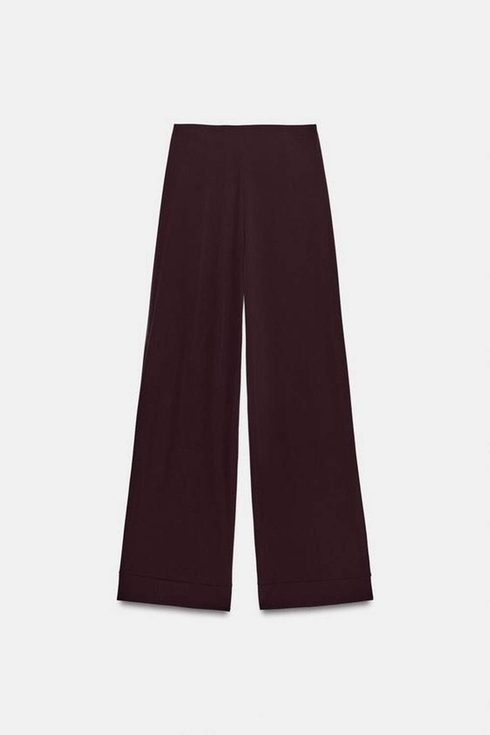 ZARA БРЮКИ ПРЯМОГО КРОЯ ИЗ КРЕПА С РАЗРЕЗАМИ, ВИННЫЙ