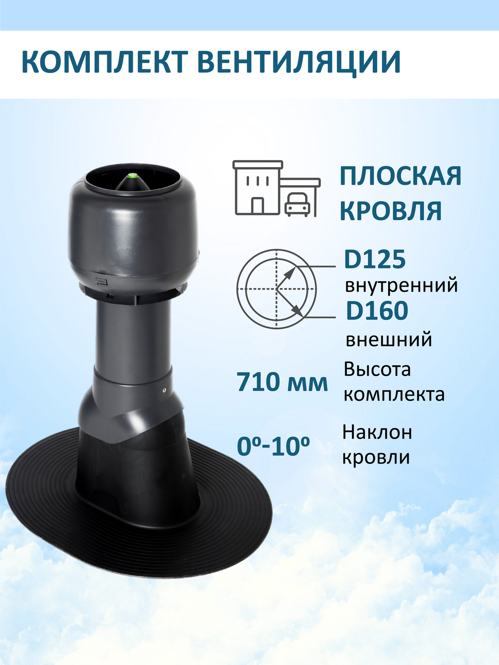 Комплект вентиляции: Колпак D160, вент. выход утепленный высотой Н-500, для плоской кровли