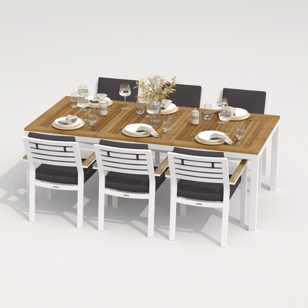 Обеденная группа Ideal Patio ТЕЛЛА  БОНТА  каркас белый, стол тик 200, ткань антрацит