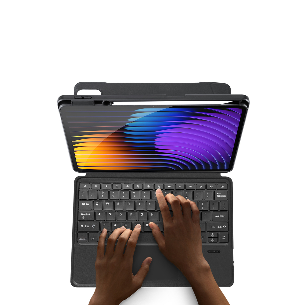 Защитный чехол подставка с клавиатурой (RUS) от Dux Ducis для Xiaomi Pad 7 и 7 Pro, серия DK Series Keyboard, русская клавиатура с подсветкой