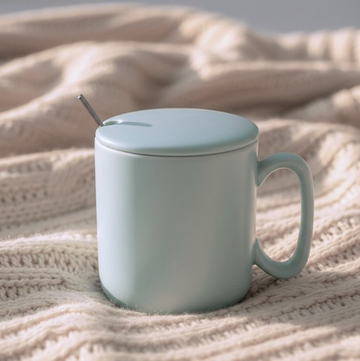 Керамическая кружка с крышкой и ложкой SWED HOUSE, голубой, 350 мл