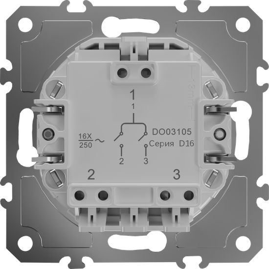 Механизм выключателя В2 (простого) с подсветкой,  16 A 250 В~, самозажимные контакты,  серия D16