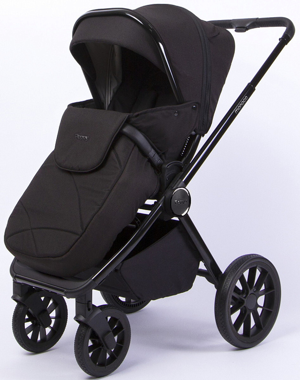 Детская коляска Peppy Monaco 3 в 1 Brilliant black (черный), рама черный глянец