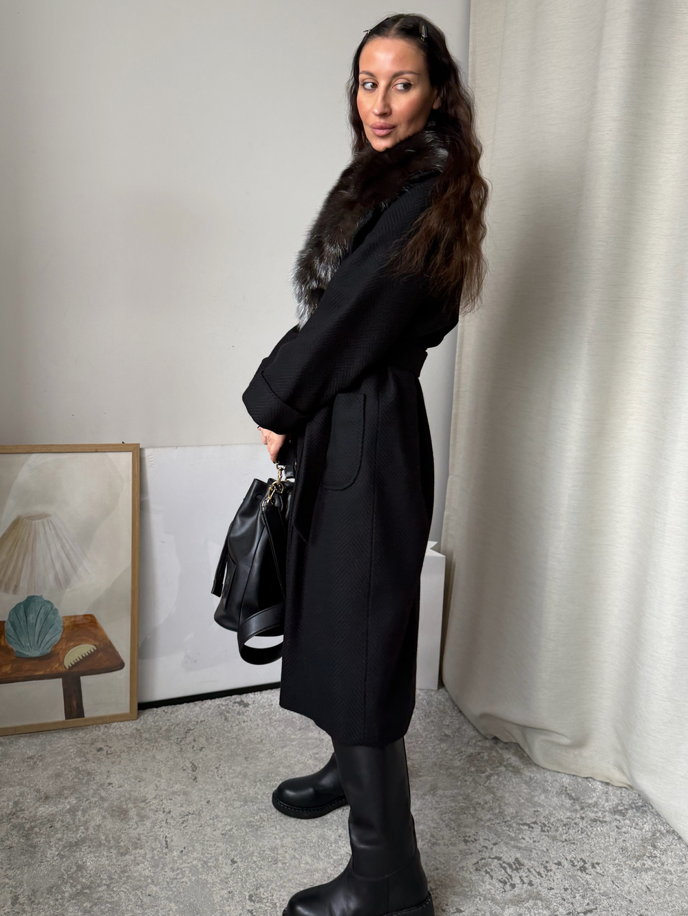 Пальто с натуральным мехом соболя Evgeniya Furs, S