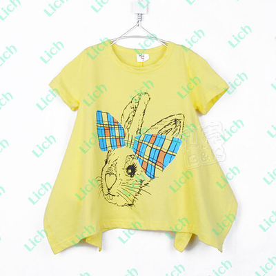 Туника детская однотонная с контрастным принтом кролика с бантом