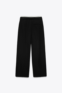 ZARA БРЮКИ WIDE LEG С ДВОЙНЫМ ПОЯСОМ, ЧЕРНЫЙ