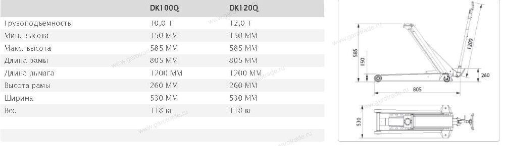 Гидравлический подкатной домкрат гп 12 т DK120Q